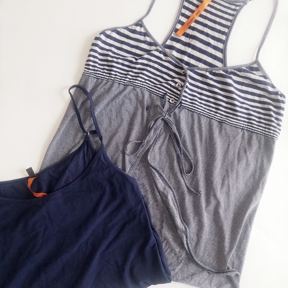 Two-piece Camisole and Striped Thin-strap Cardigan